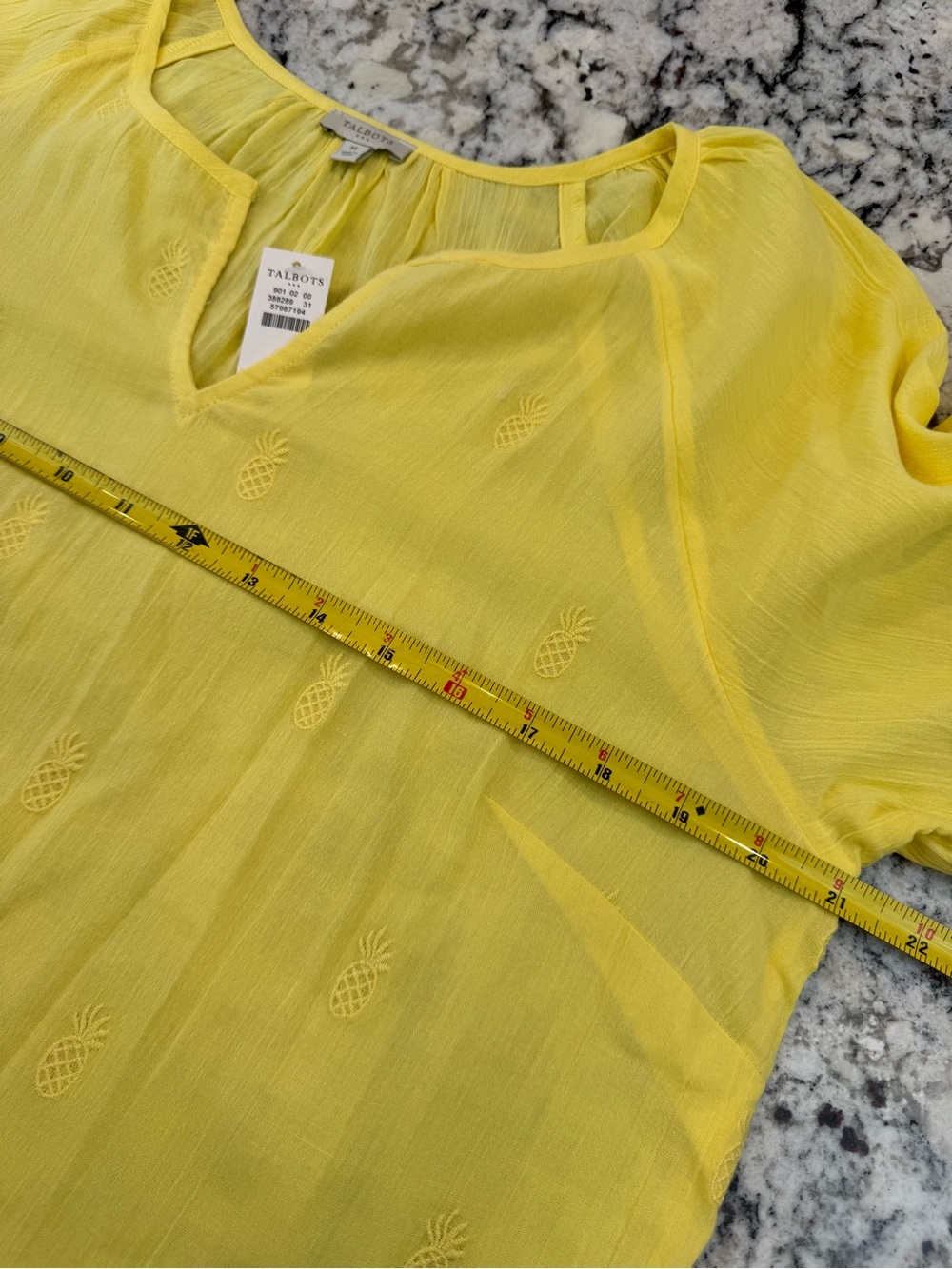 NWT Talbots Yellow Pineapple Embroidered Cotton Blouse Medium 3/4 Sleeve - Picture 7 of 9
